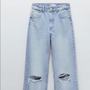 ZARA WIDE LEG FULL LENGTH RIPPED JEANS
